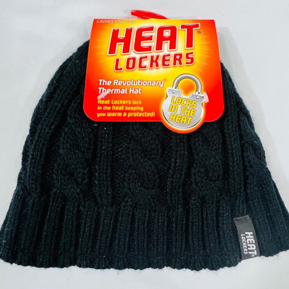 NEW Ladies Heat Lockers Thermal Hat - BLACK - ONE SIZE Insulated Lining